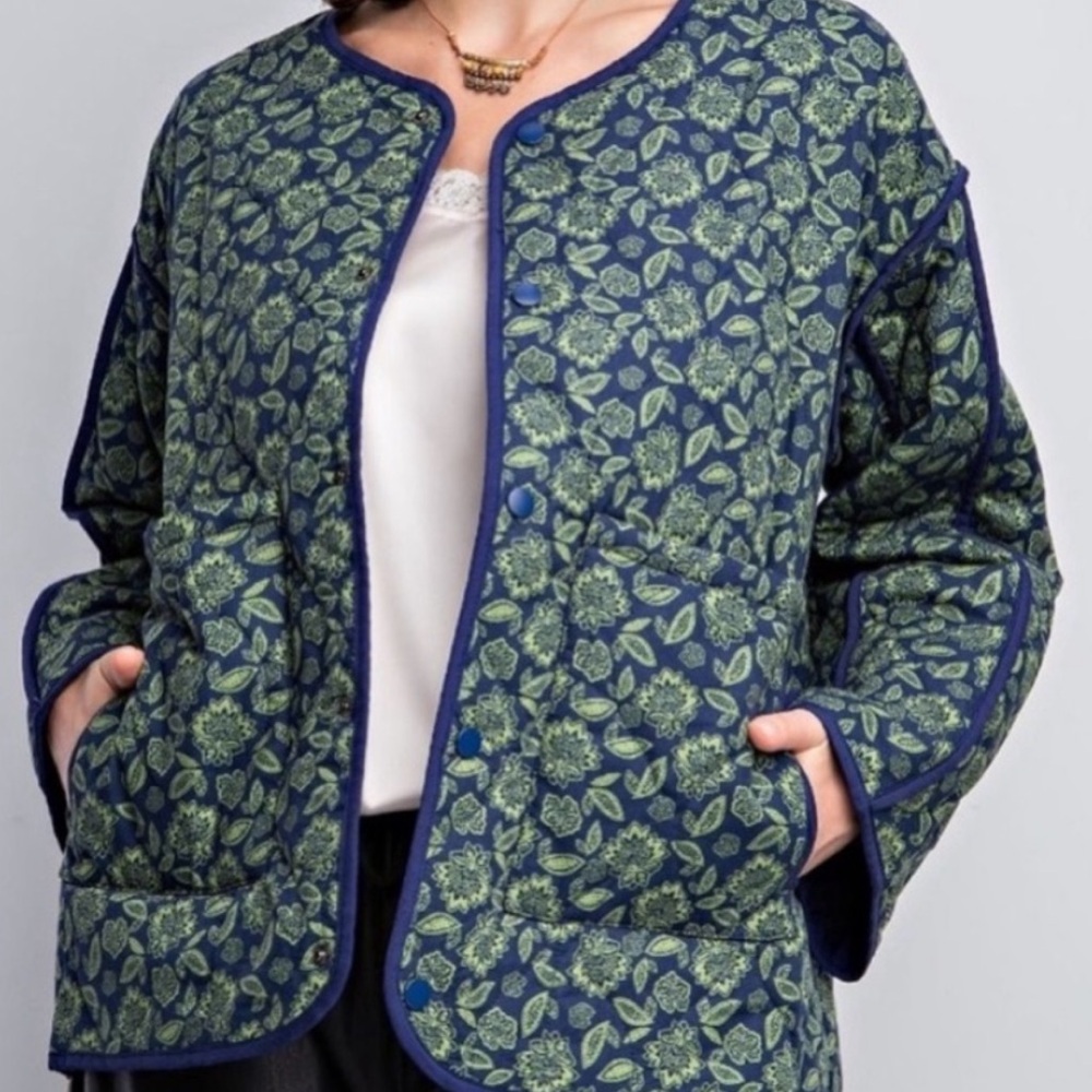 Floral Quilted Jacket - Green - Picture 2 of 5